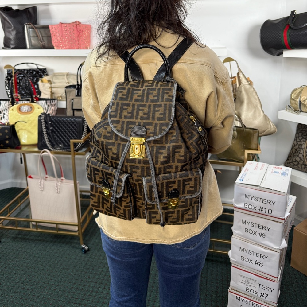 Fendi Backpack leather trim has rubbing throughout